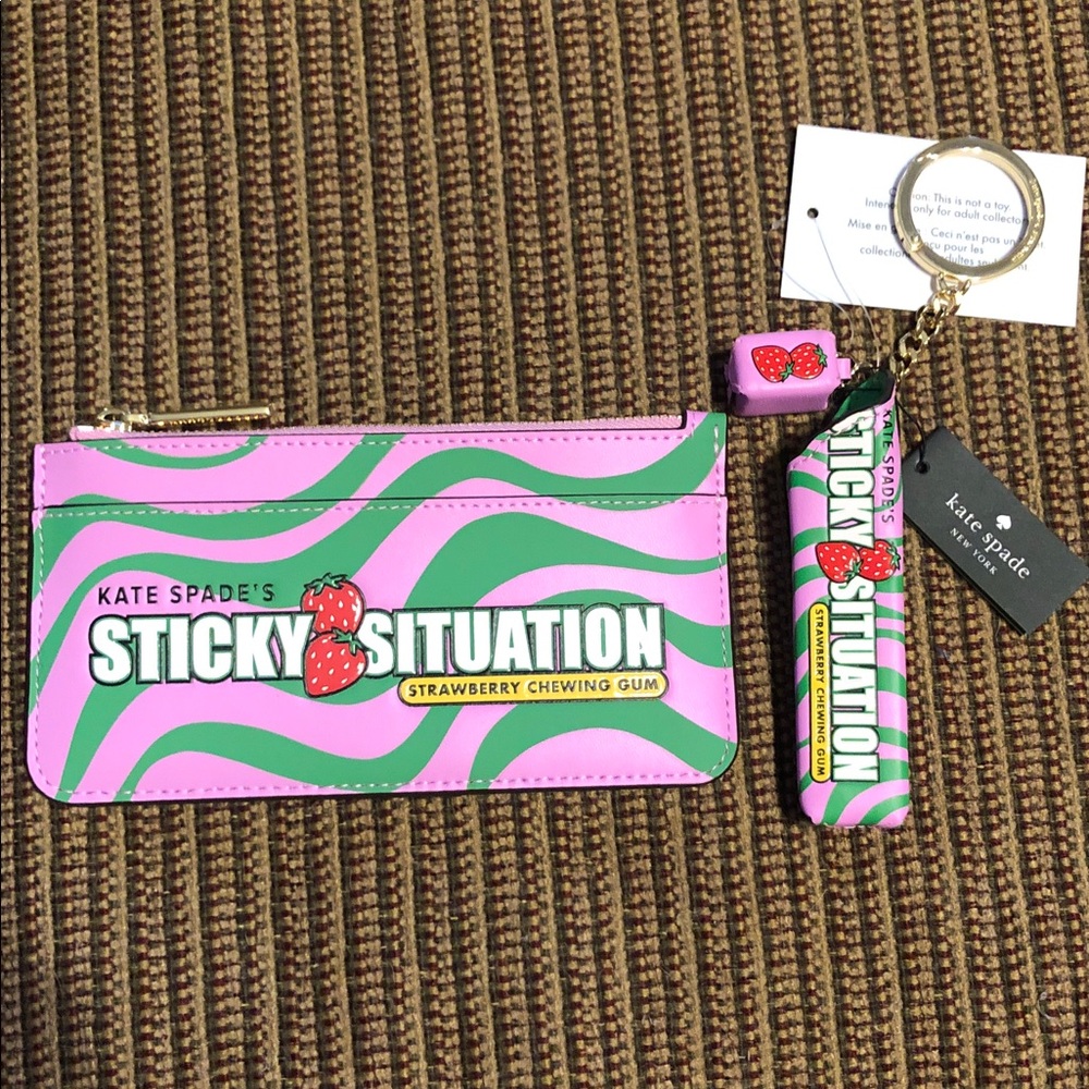 NWT-Kate Spade-SET-Bubble Gum-Large Slim Card Holder/Wallet & Bag Charm-$288